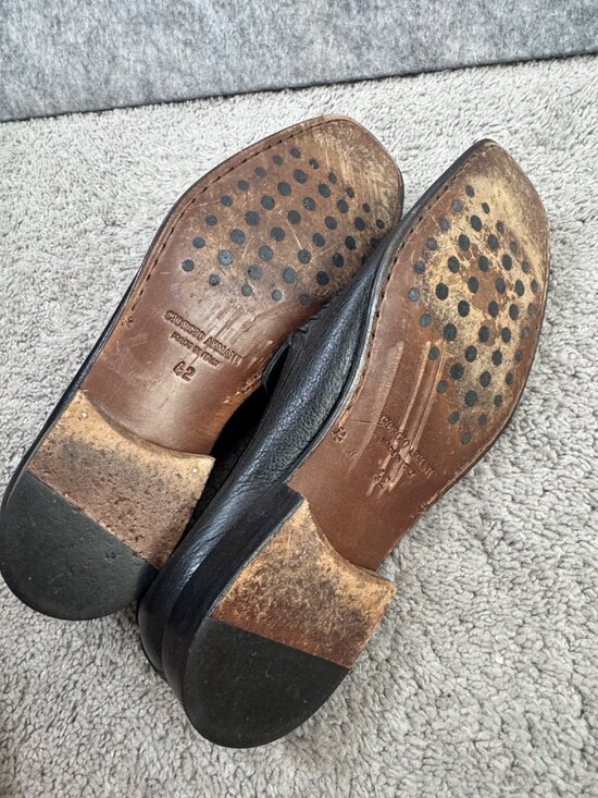 Giorgio Armani Mens Loafers Black Leather Sz 42 Slip On Italy Driving main image 4